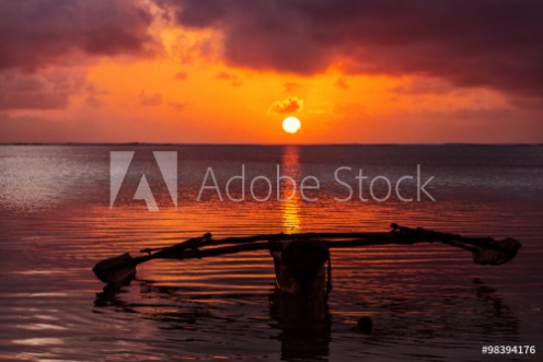 Picture of Traditional fisher boat in Zanzibar on a white beach at a beauti